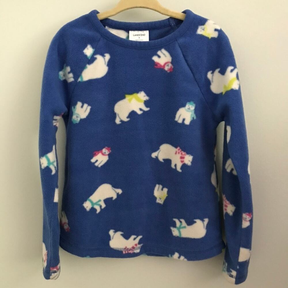 Lands End Blue Fleece Pullover Polar Bears Baselayer Boys Girls 6